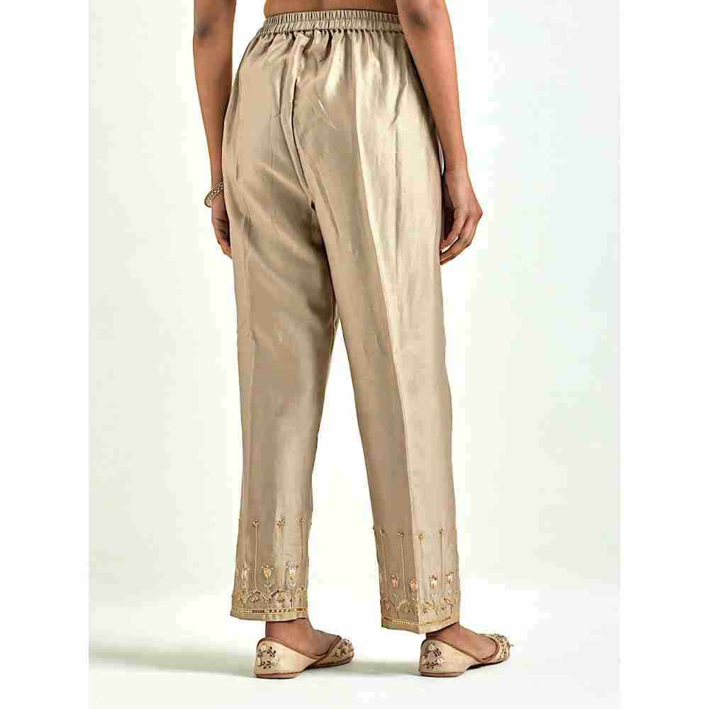 Anantaa by Roohi Trehan Brown Silk Chanderi Palazzo with Embroidered Hem