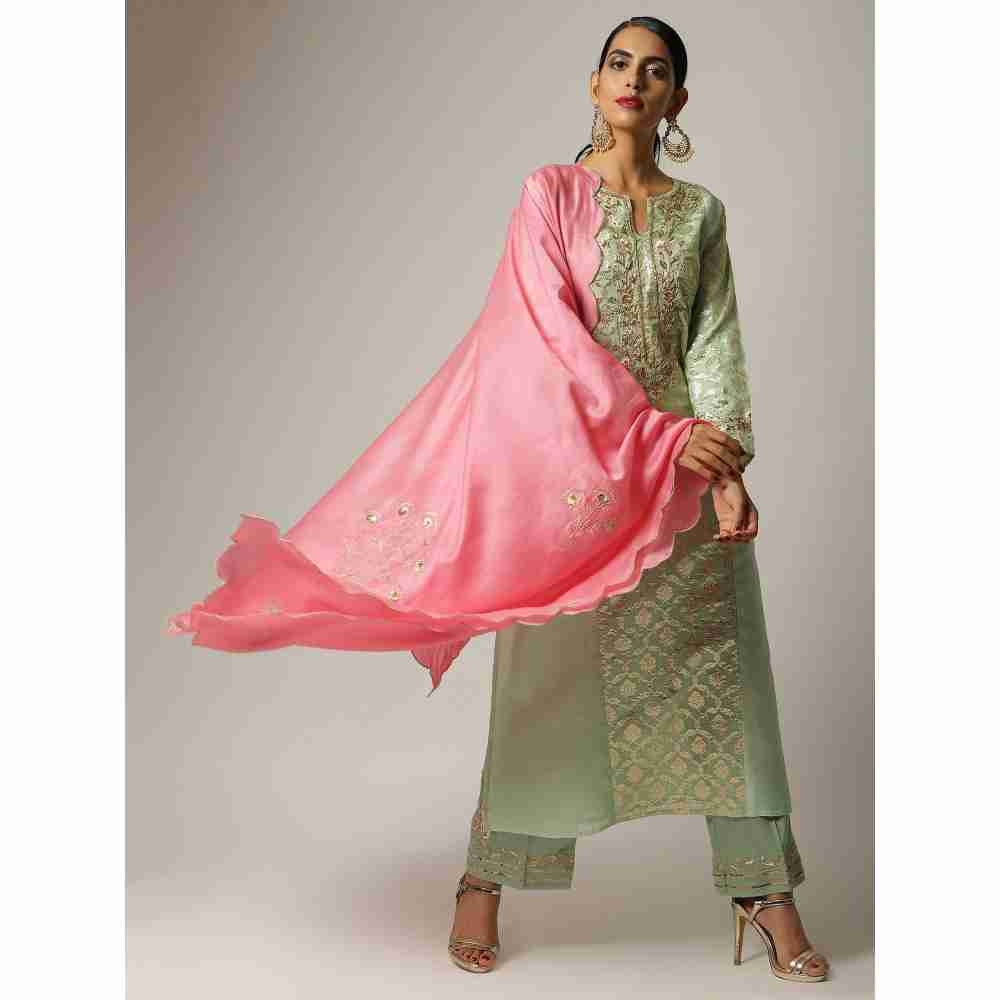 Anantaa Hand Embroidery & Golden Jaal Green Silk Chanderi Kurta