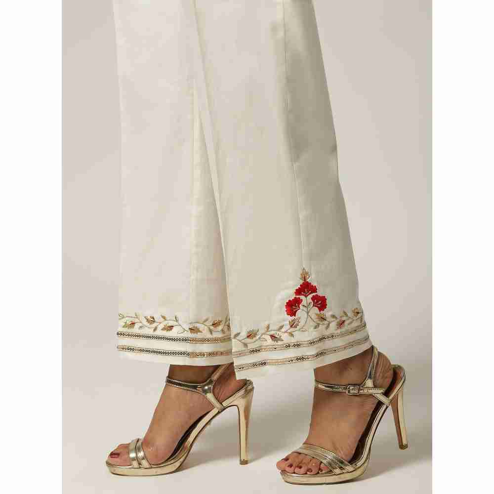 Anantaa Floral & Sequins Off White Embroidered Palazzo