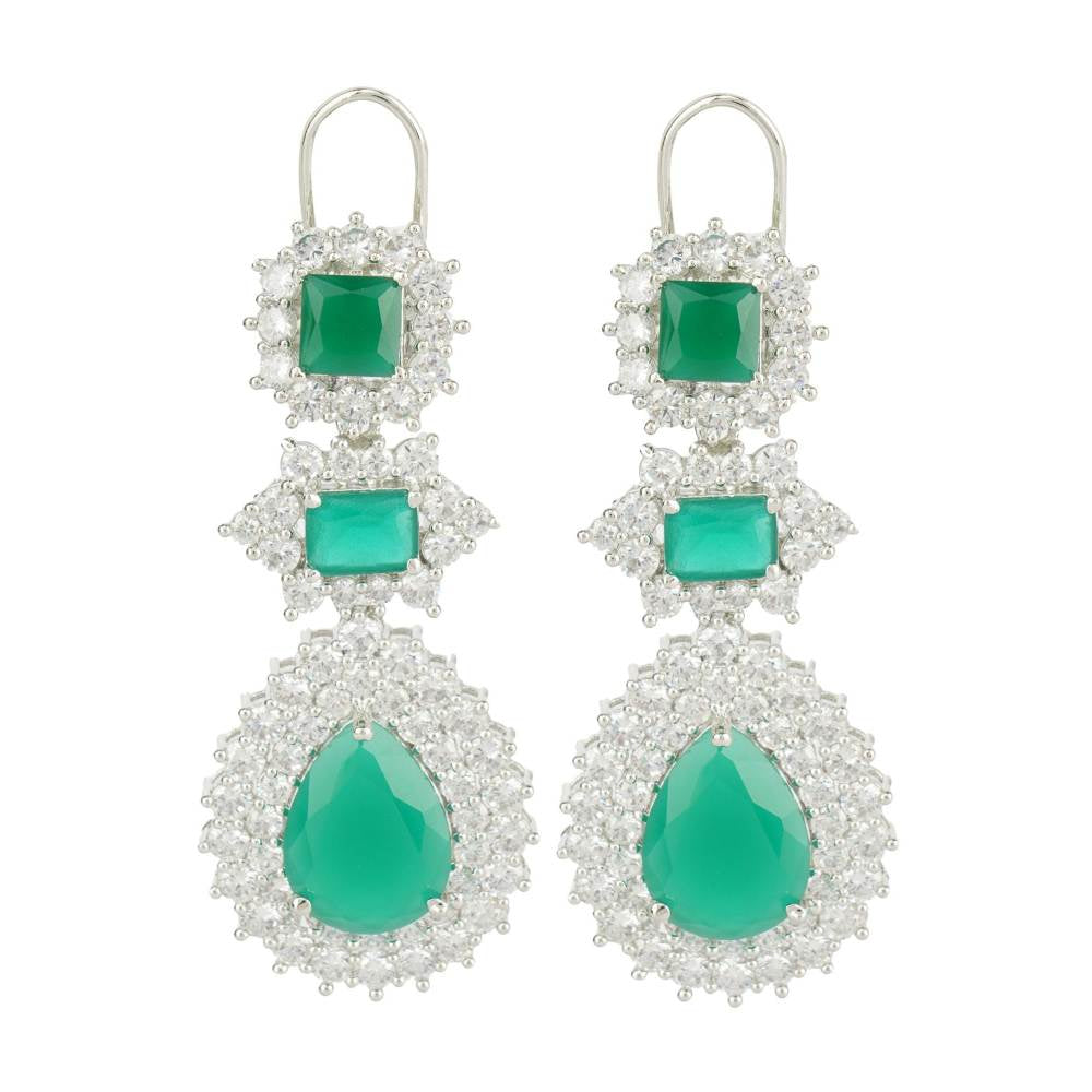 Auraa Trends Elegant Rhodium Plated Green Zircon Necklace Set