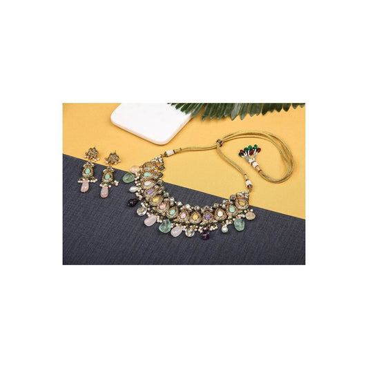 Auraa Trends Multiple Color Pearls 22Kt Gold Plated Necklace Sets