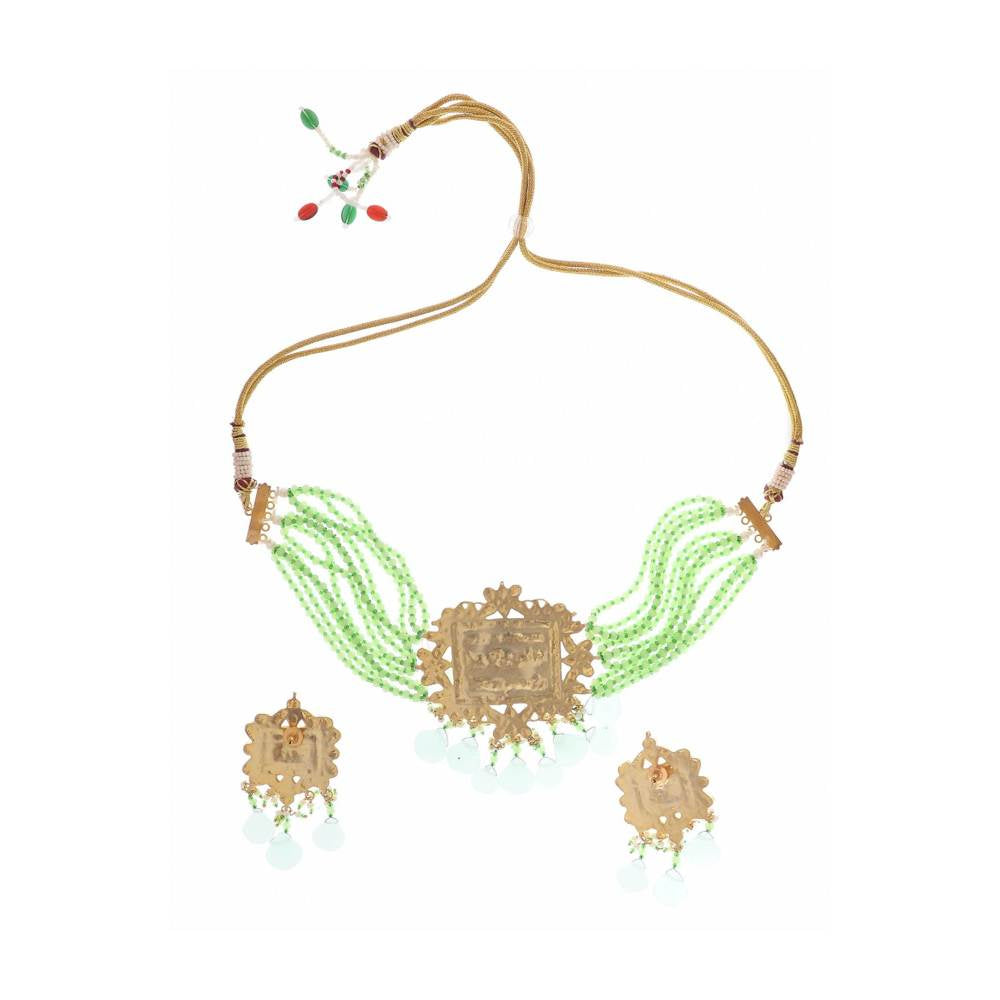 Auraa Trends Dark Green Mother of Pearls Choker Necklace Set