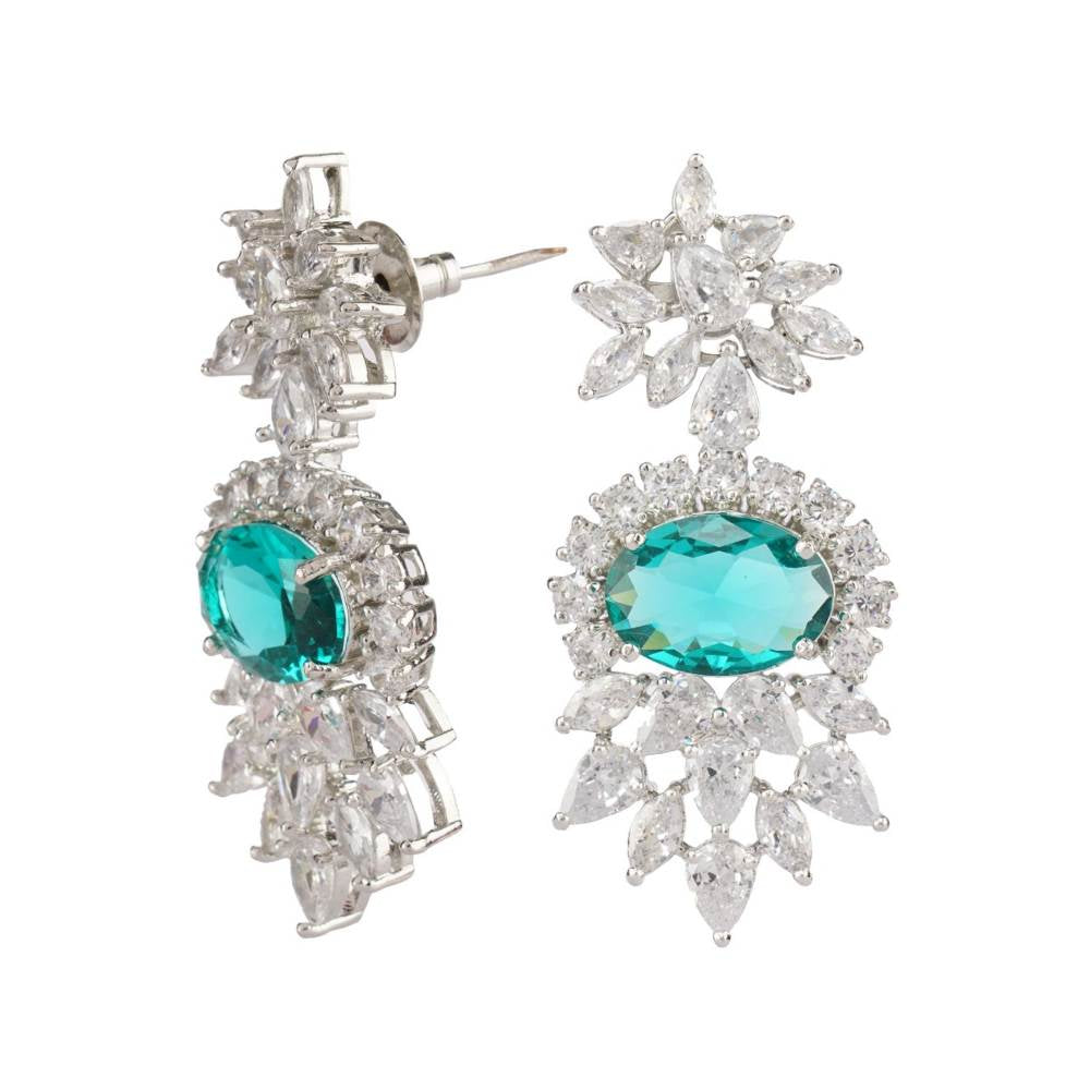 Auraa Trends Sea Green Rhodium Finish Statement Necklace with