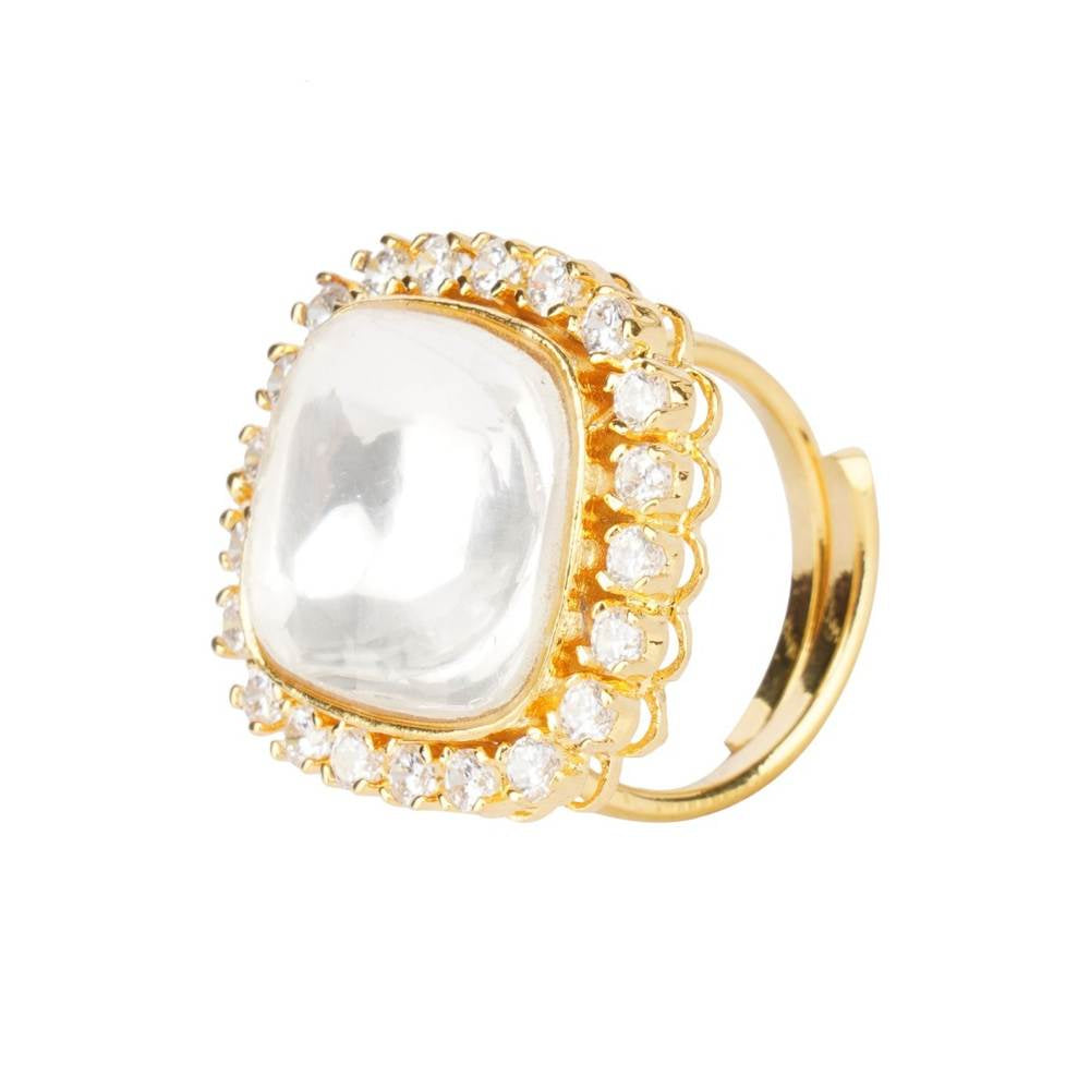 Auraa Trends Gold Plated Statement Kundan Ring with Zircon