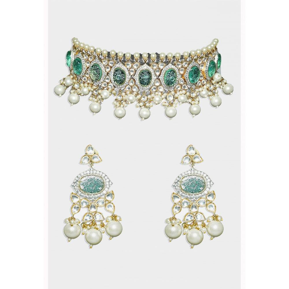 Auraa Trends Women & Girls 22KT Gold Plated Kundan Classic Blue Necklace Set