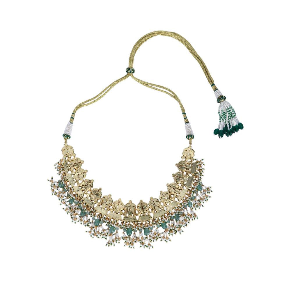 Auraa Trends 22Kt Gold Plated Kundan Red and Green Necklace Set for Women and Girls