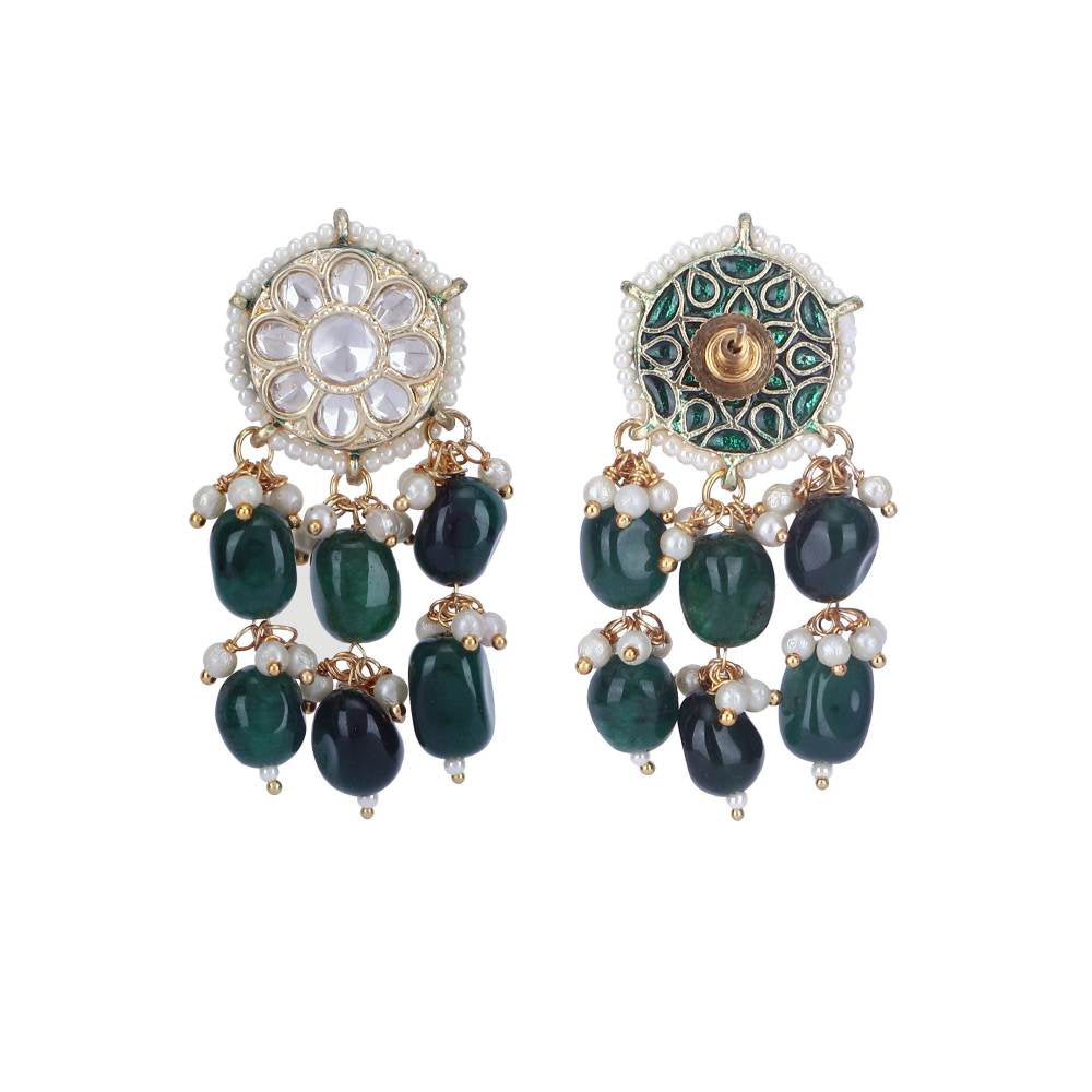 Auraa Trends 22KT Gold Plated Kundan Elegant Green Necklace Set for Women