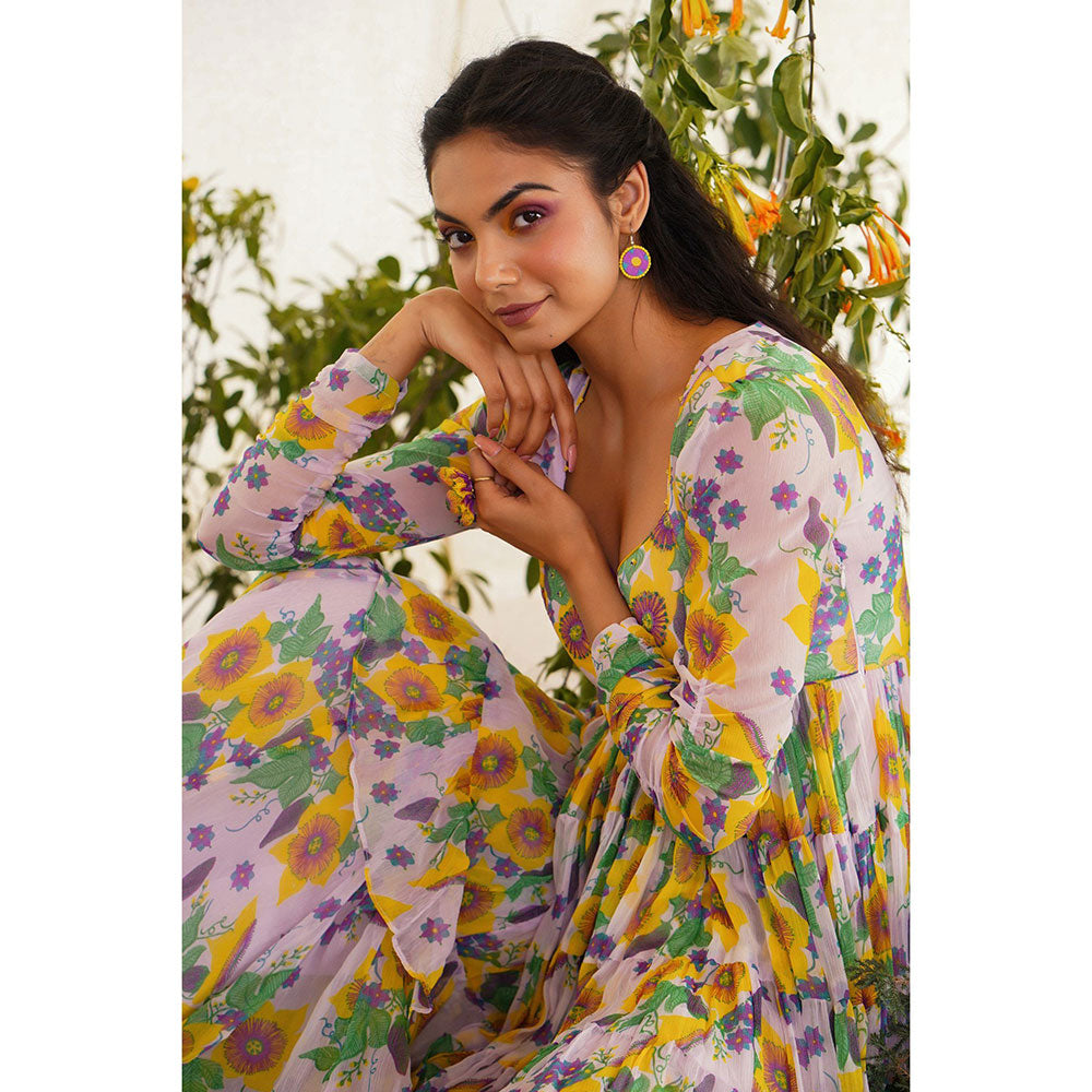Baise Gaba Sayonee Gharara Floral Lavender (Set of 2)