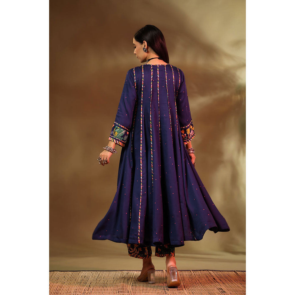 Baise Gaba Navy Blue Mehr Anarkali (Set of 3)