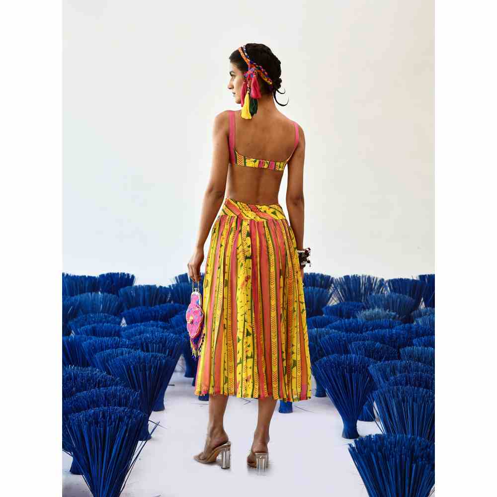 Baise Gaba Yellow Midi Length Printed Geel Skirt