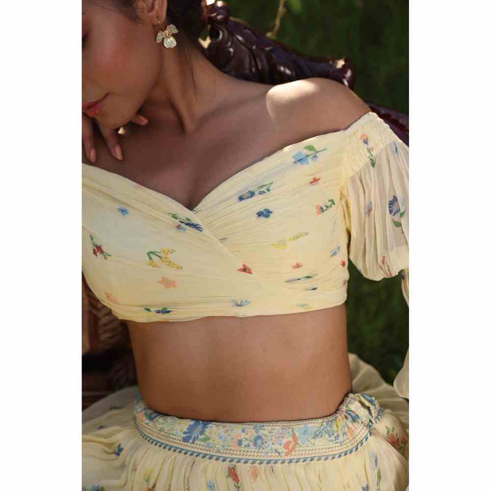 Baise Gaba Flourish Lehenga - Yellow (Set of 2)