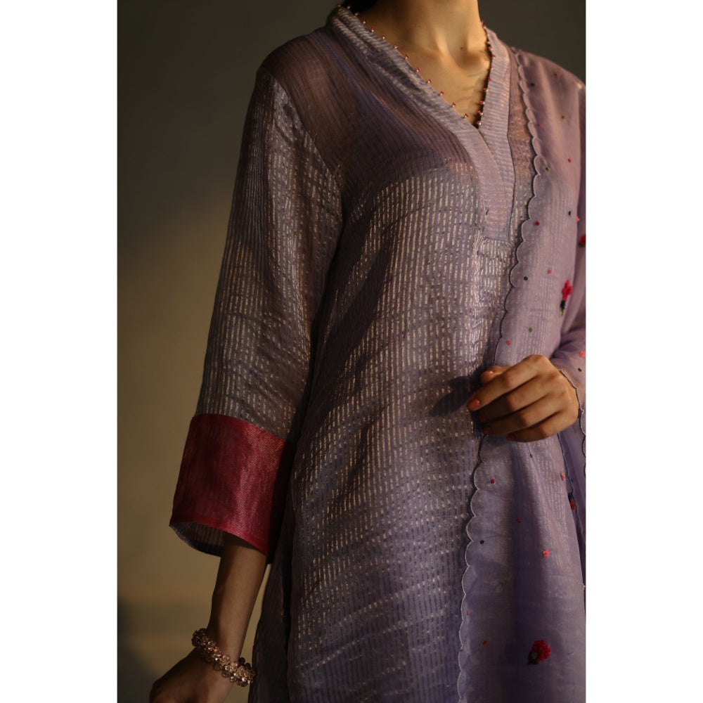 Begum Pret Jhilmil Kurta - Lilac (Set of 4)