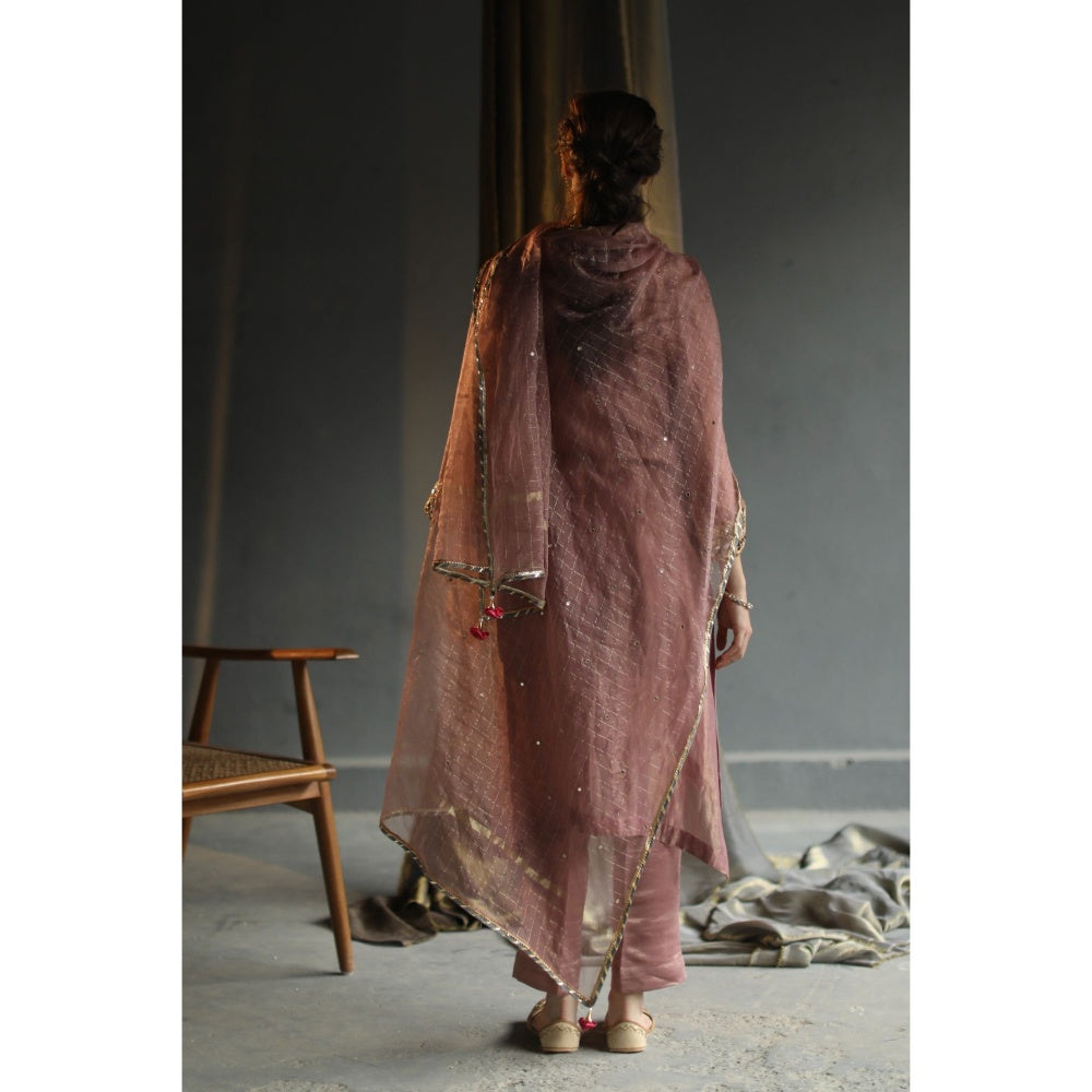 Begum Pret Nakasha Kurta - Rose Pink (Set of 4)