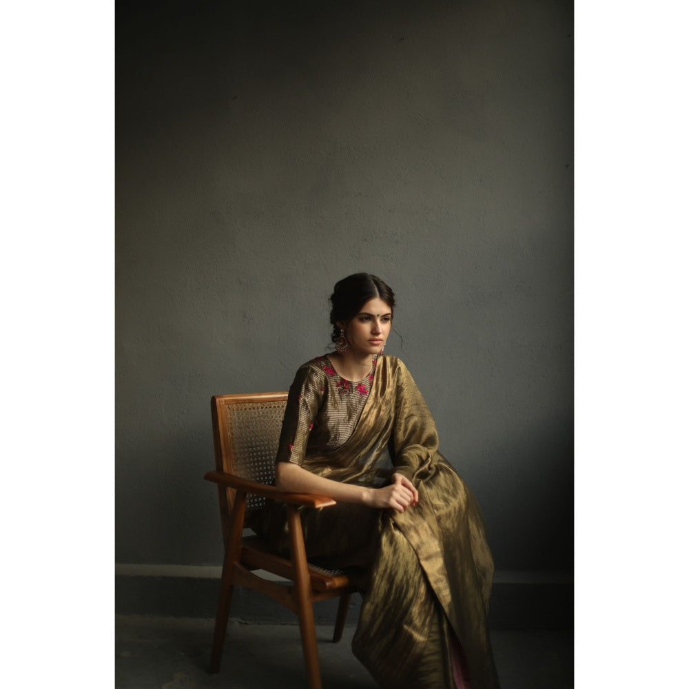 Begum Pret Selina Saree - Charcoal Grey with Stitched Blouse