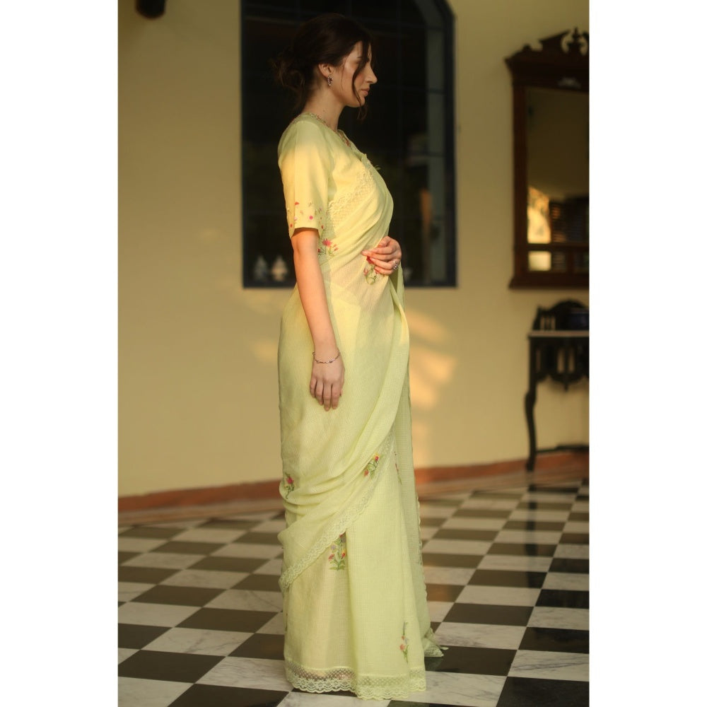 Begum Pret Alaia Signature Saree - Mint with Stitched Blouse
