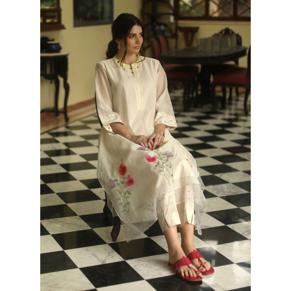 Begum Pret Sweet Pea Kurta - Ivory (Set of 3)