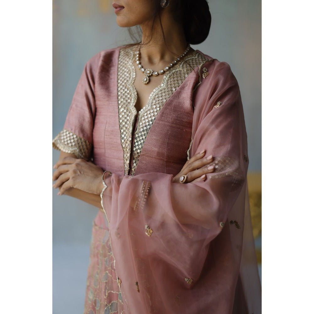 Begum Pret Sia Plum Lehenga with Blouse (Set of 3)