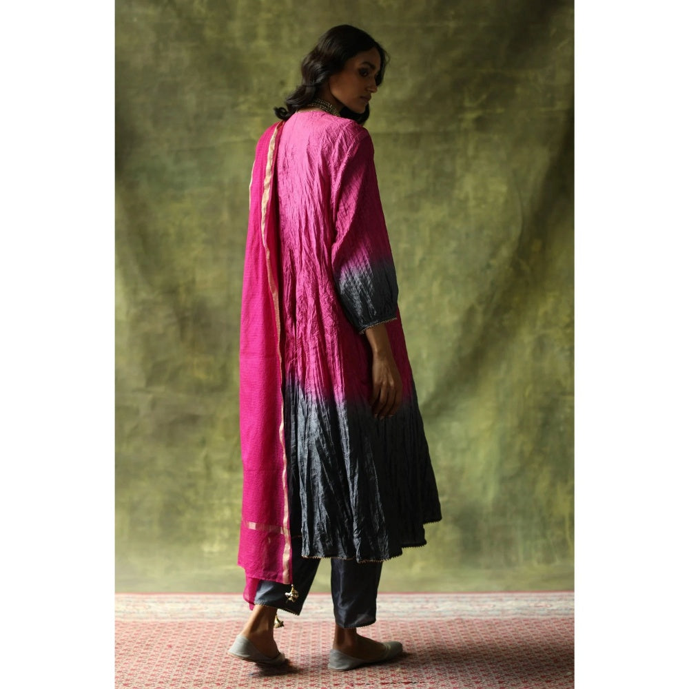 Begum Pret Pink and Slate Grey Zeenat Kurta (Set of 3)