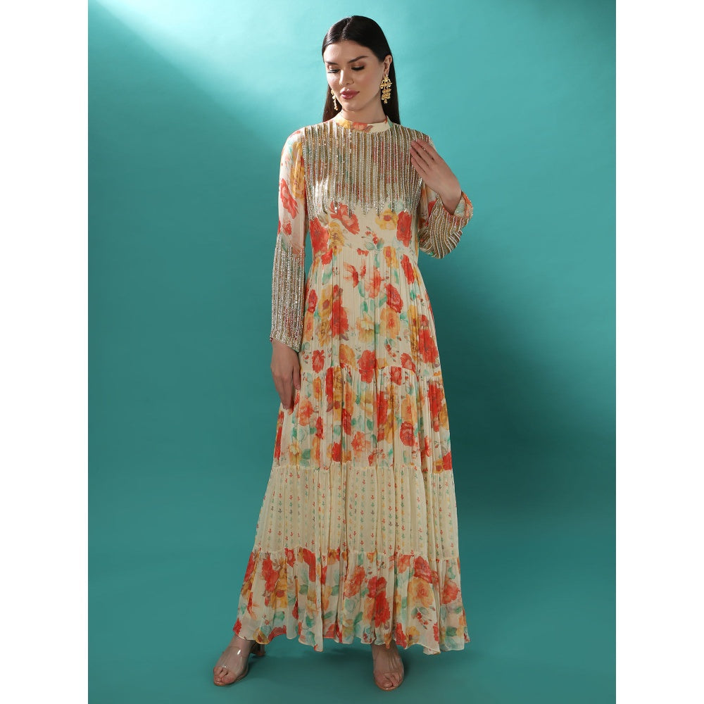 Bha-Sha Monica Ivory Floral Anarkali Kurta with Dupatta (Set of 2)