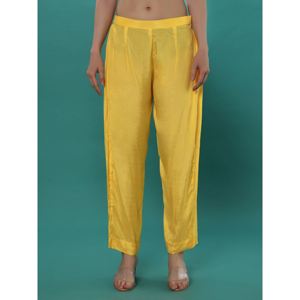 Bha-Sha Sana Yellow Floral Anarkali Kurta with Pant & Dupatta (Set of 3)