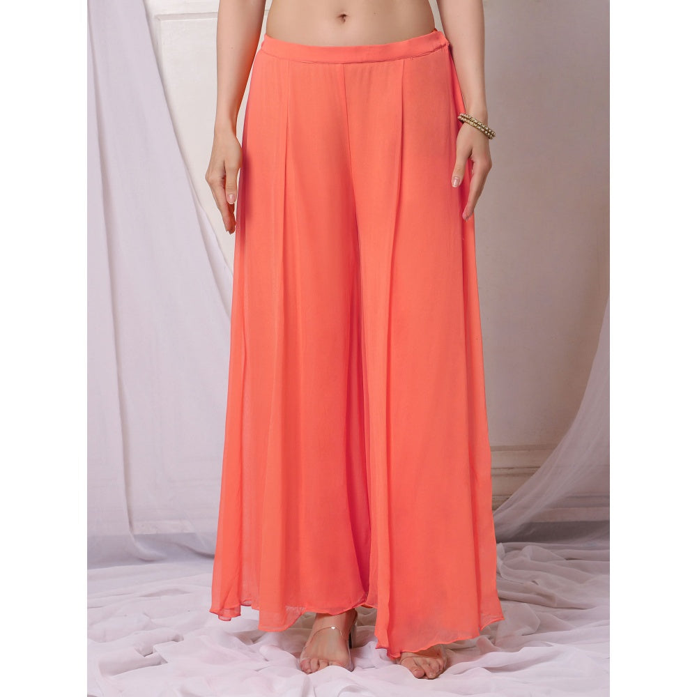 Bha-Sha Della Orange Embellished Kurta with Sharara & Dupatta (Set of 3)