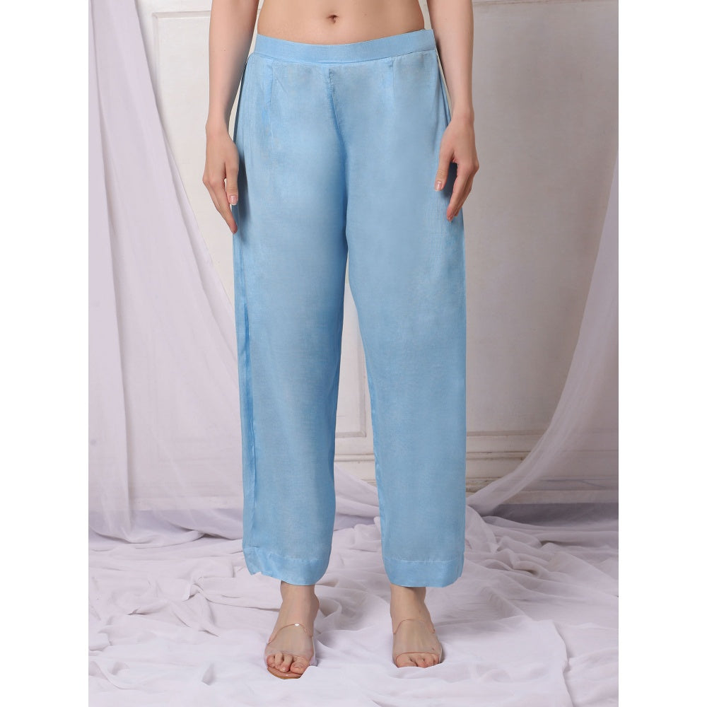 Bha-Sha Mansi Blue Embellished Tunic with Pant (Set of 2)