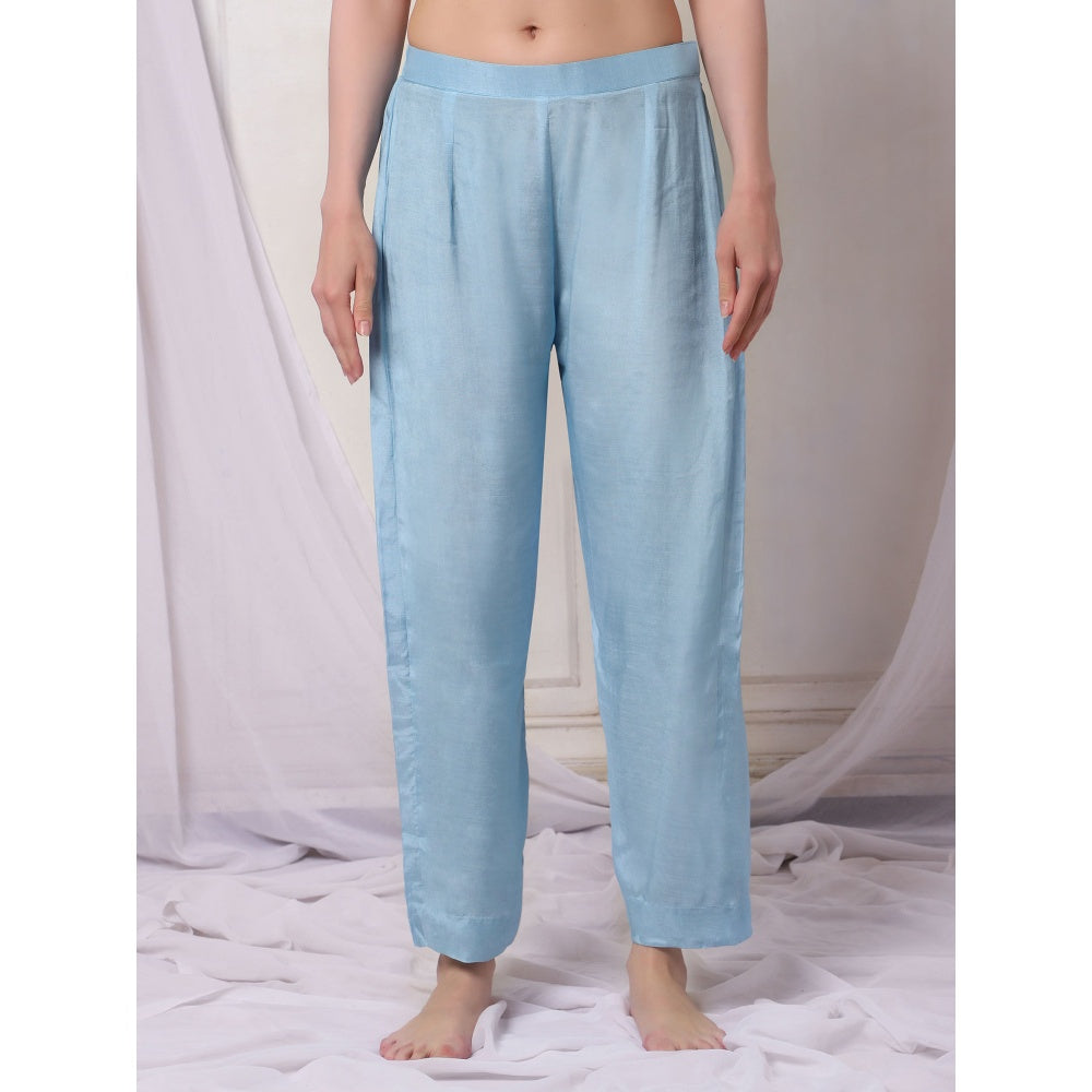 Bha-Sha Athiya Blue Floral Kurta with Pant & Jacket (Set of 3)