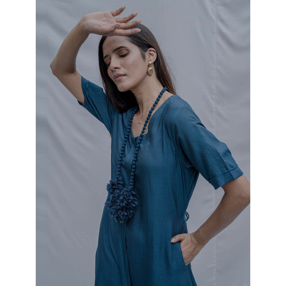 Bohame Blue Dress With Necklace (Set of 2)