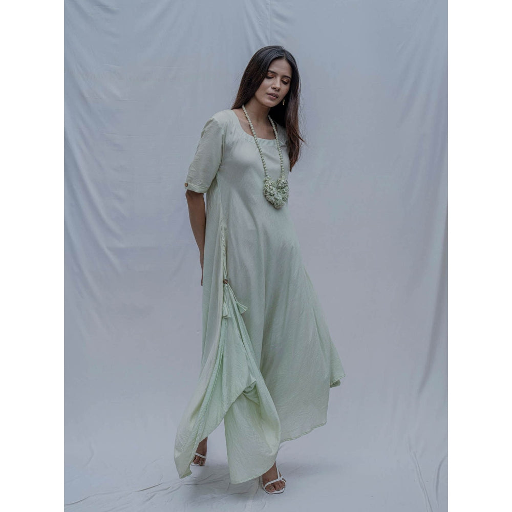 Bohame Mint Green Bias Dress With Necklace (Set of 2)