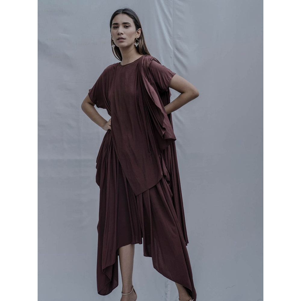 Bohame Brown Jess Overlap Asymmetric Dress With Belt (Set of 2)