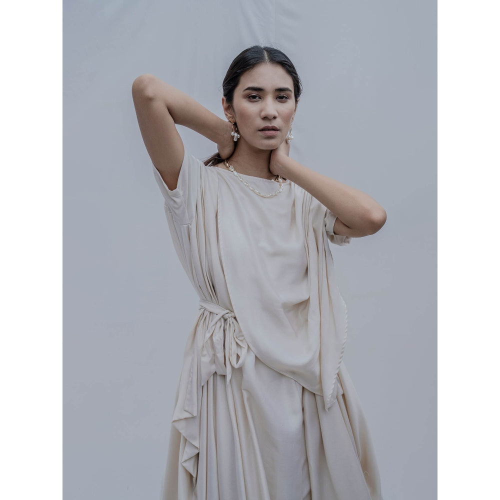 Bohame Off White Jess Overlap Asymmetric Dress With Belt (Set of 2)