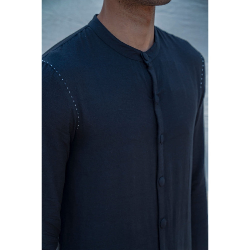 Bohame Cotton X Linen Bad And Black Kurta With Pajama (Set of 2)