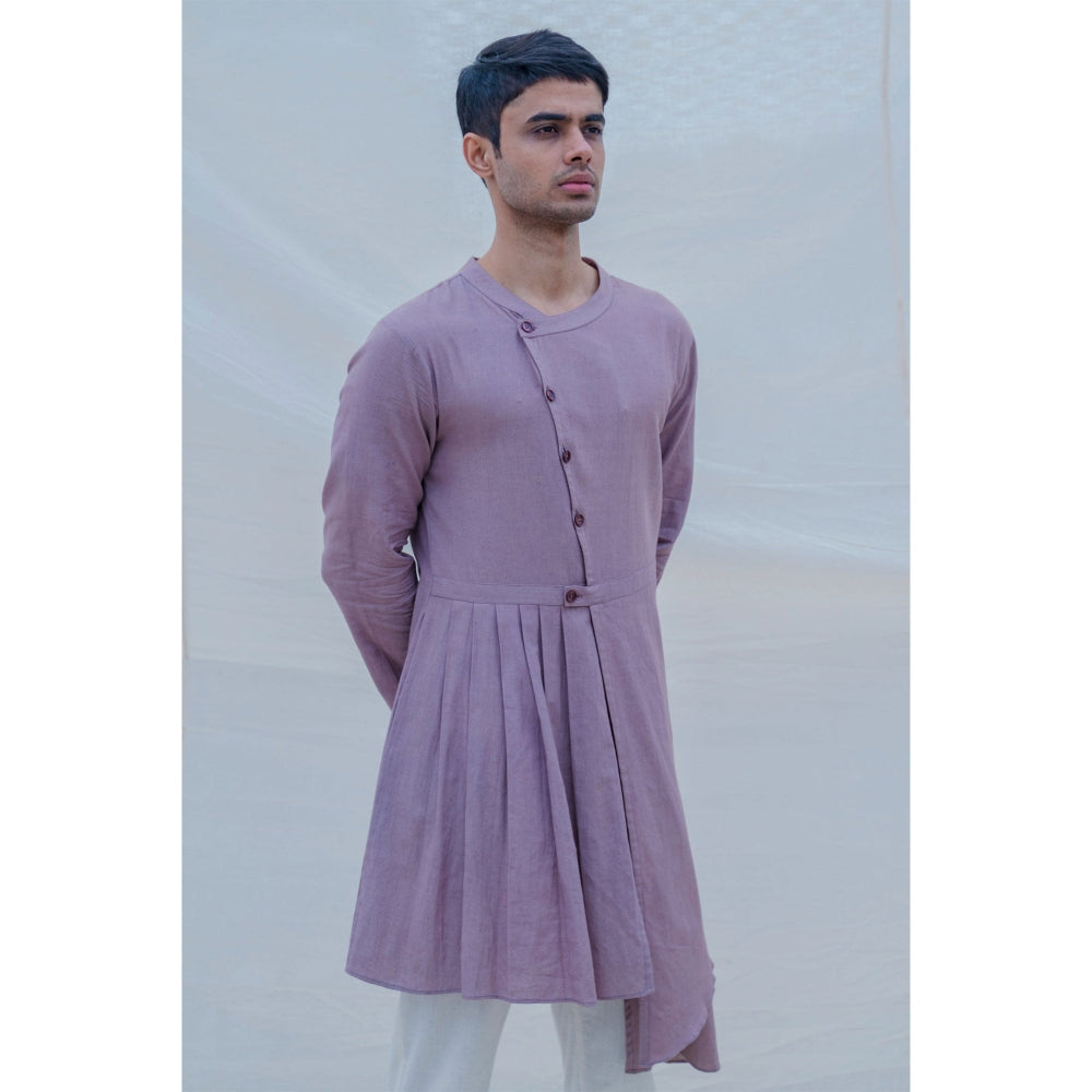 Bohame Cotton X Linen Mauve Kurta With Pajama (Set of 2)