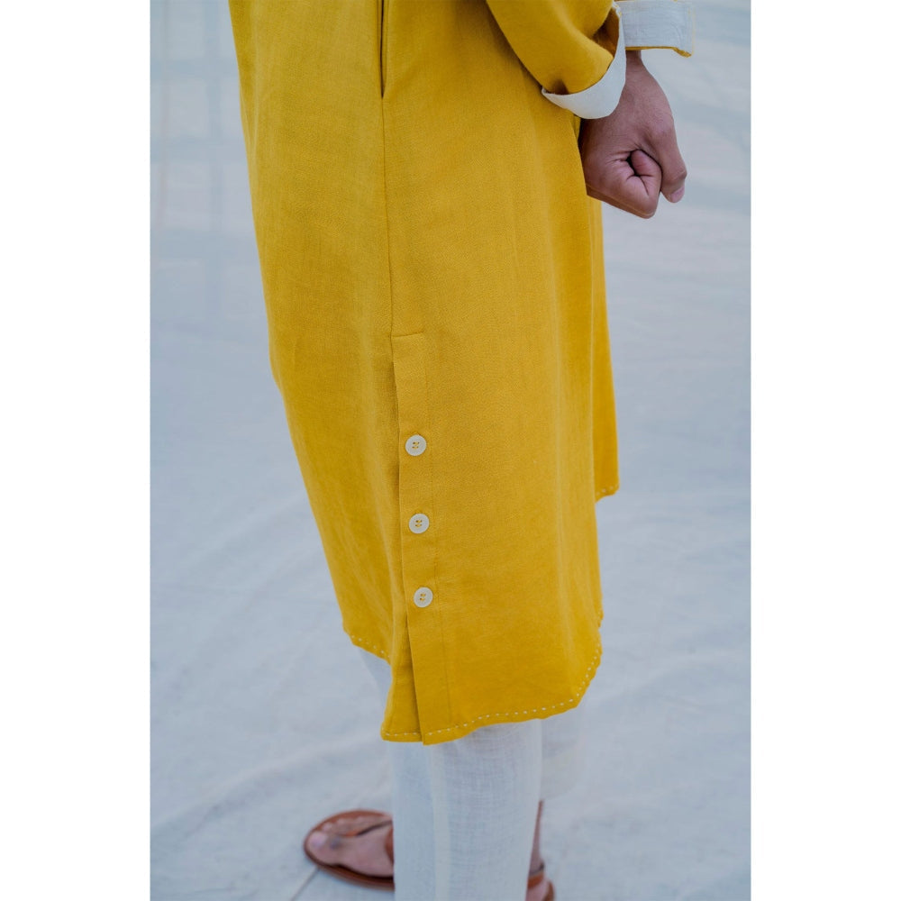 Bohame Cotton X Linen Indisputably Yellow Kurta With Pajama (Set of 2)