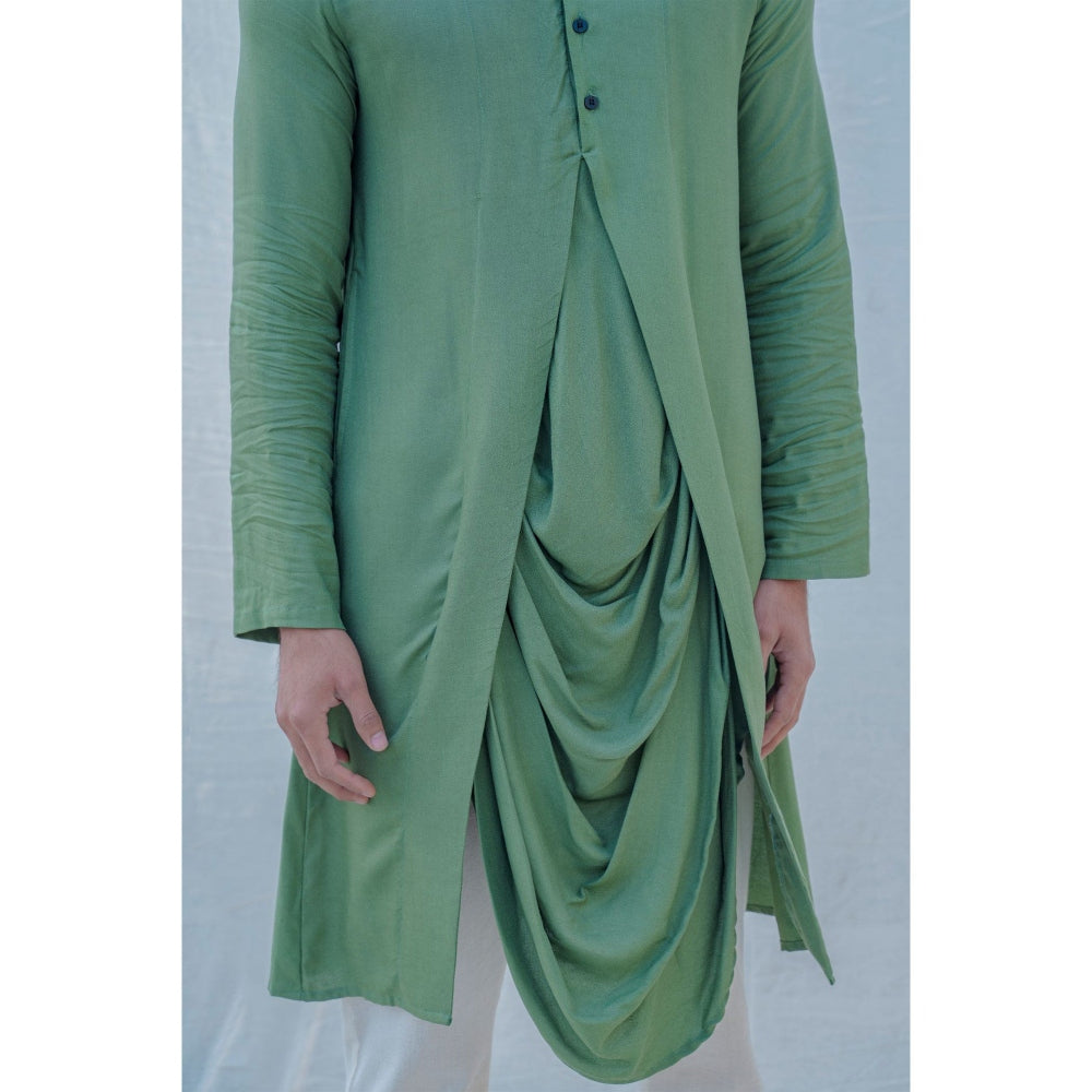 Bohame Cotton X Rayon Green Cowl Kurta With Pajama (Set of 2)