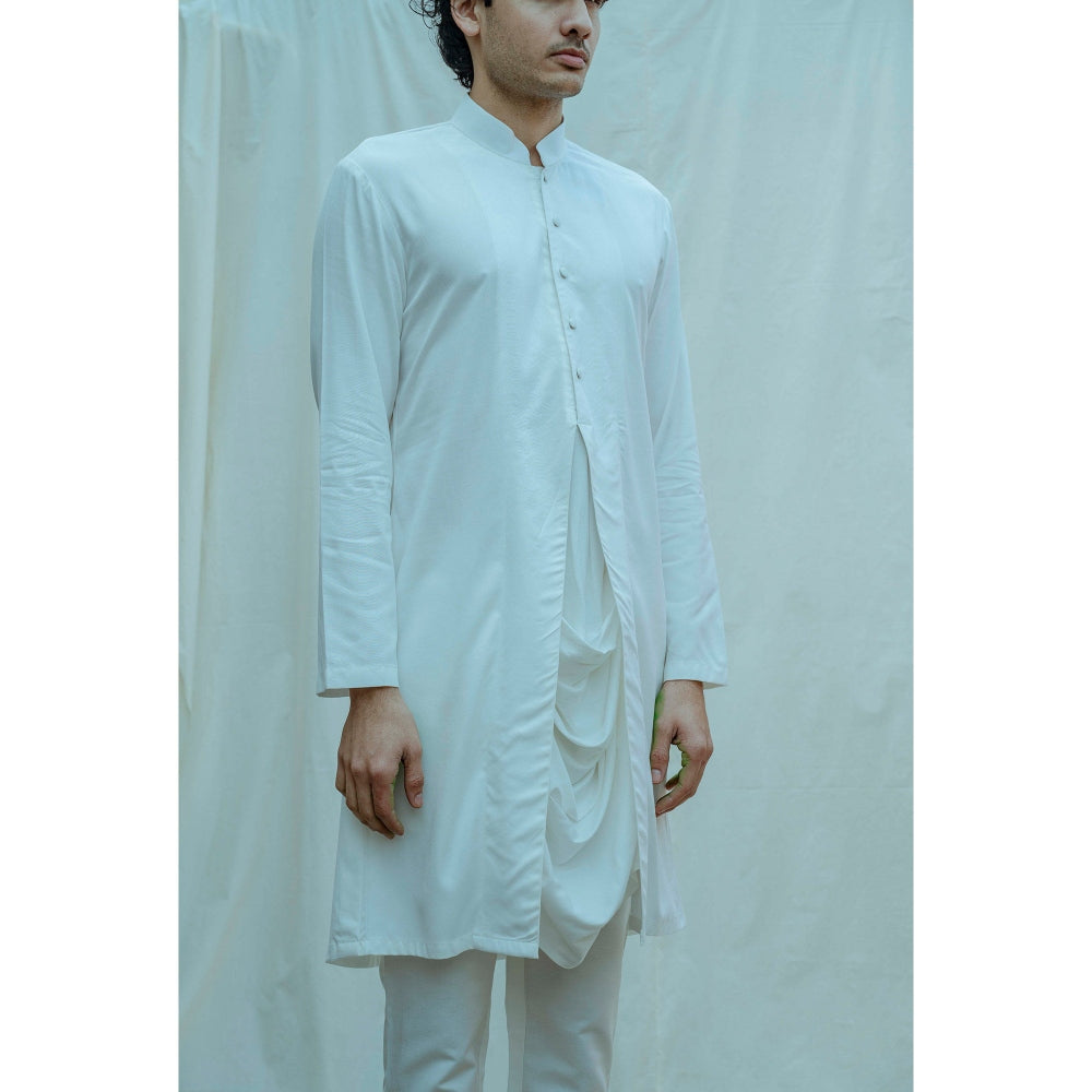 Bohame Cowl Kurta And Pajama In White Tencel (Set of 2)