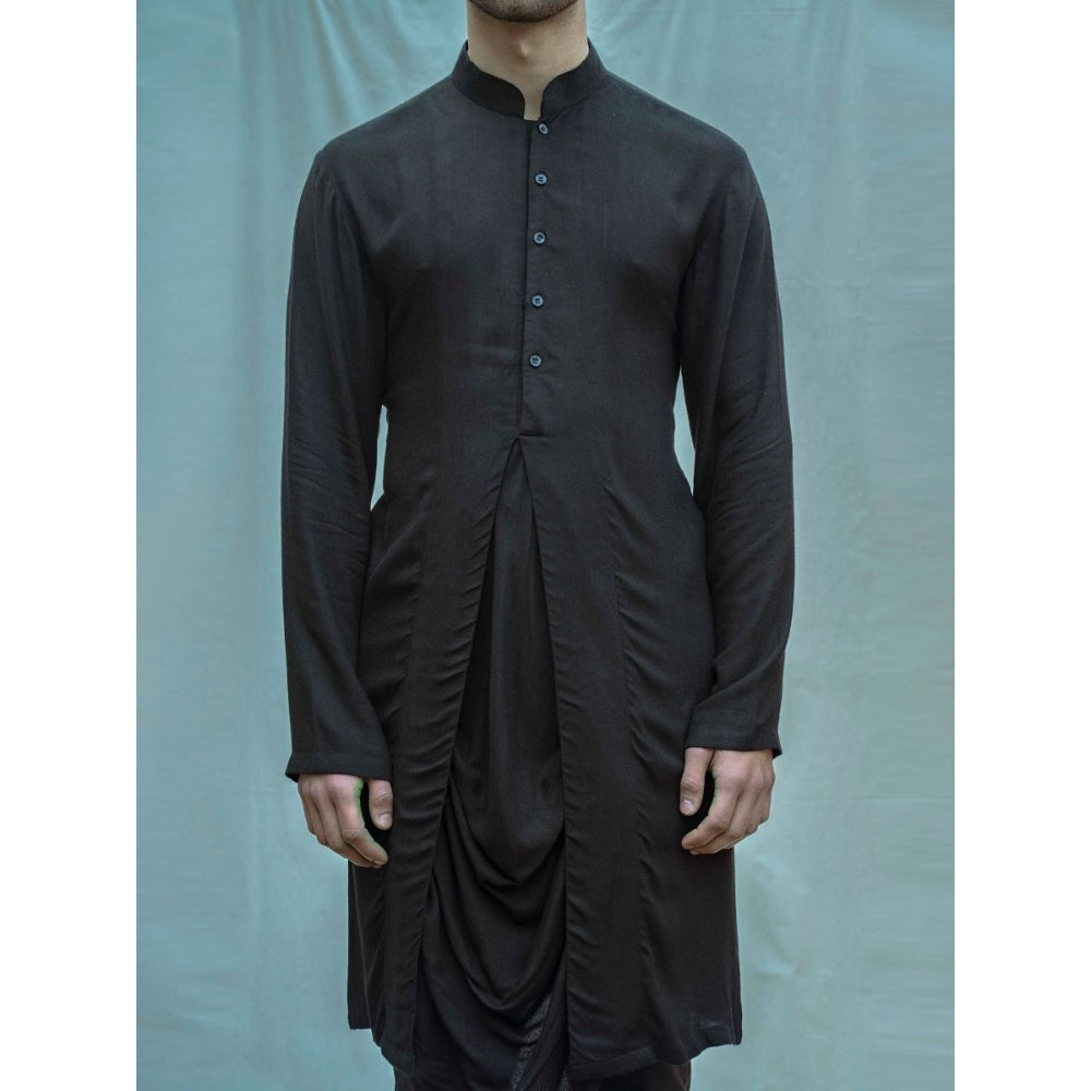 Bohame Cowl Kurta And In Black Tencel (Set of 2)