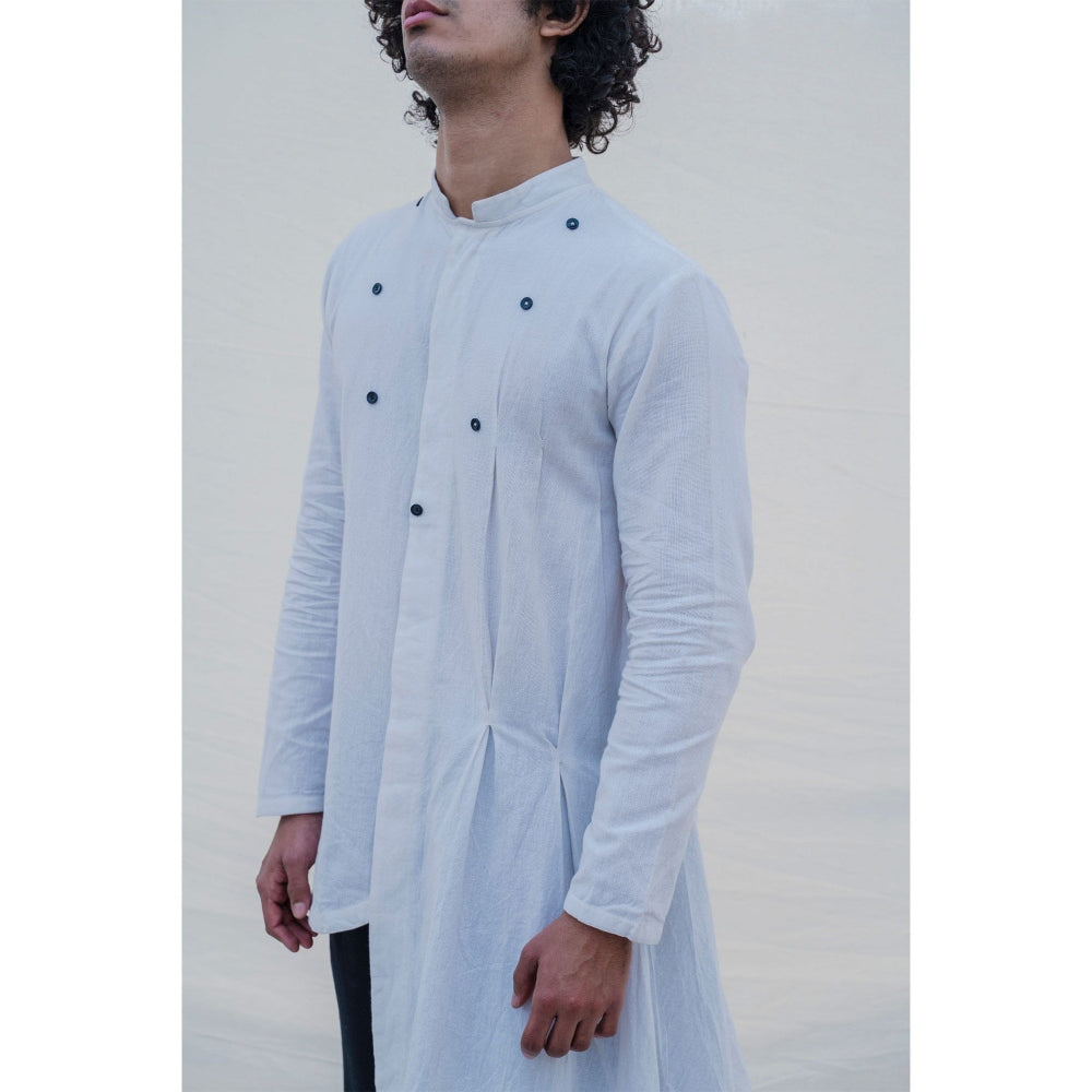 Bohame Kurta And Pajama White W/ Box Pleates (Set of 2)