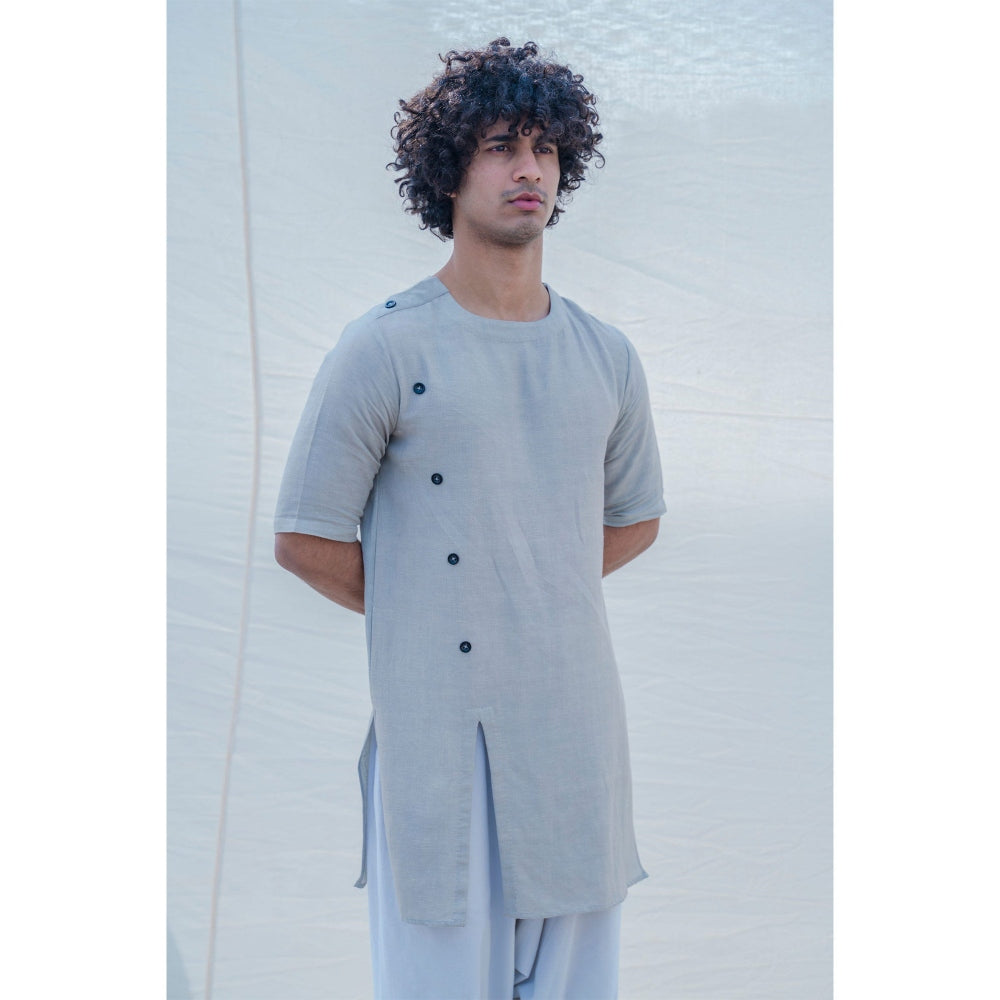 Bohame Cotton X Linen Slay In Grey Kurta With Pajama (Set of 2)