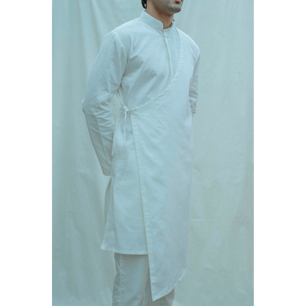 Bohame Angrakha Kurta With Pajama In White (Set of 2)