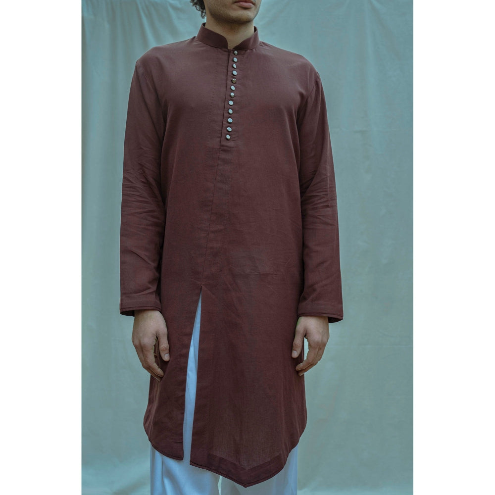 Bohame Cotton X Linen Front Silt Kurta With Pajama (Set of 2)