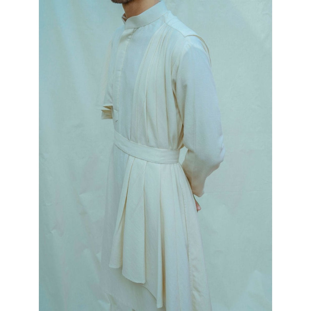 Bohame Cotton X Linen Cape Style Kurta With Pajama In Off White (Set of 2)