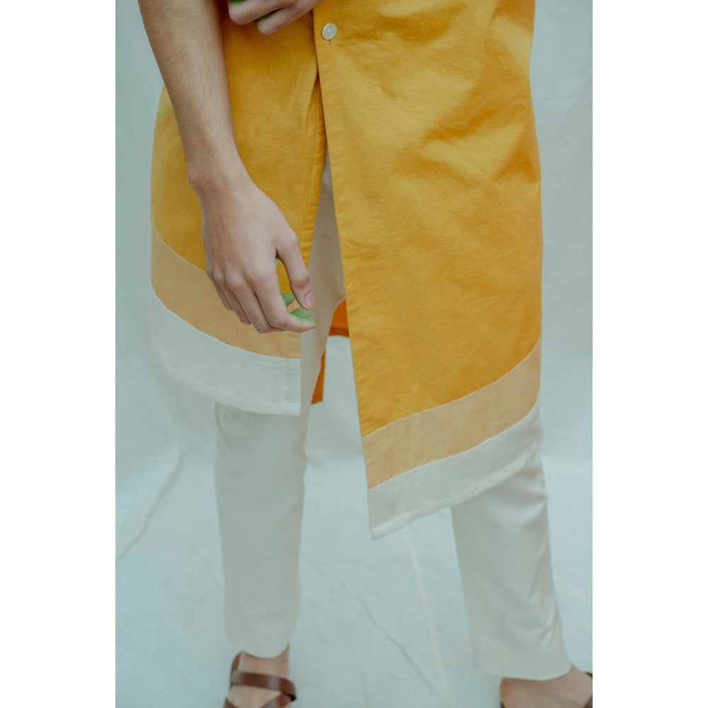 Bohame Asymmetry Flap Neck Mustard Kurta With Pajama (Set of 2)