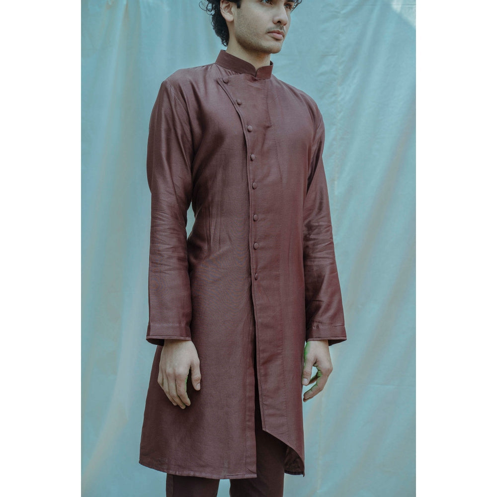 Bohame Front Cut Overlapped Kurta With Pajama In Chanderi Silk (Set of 2)