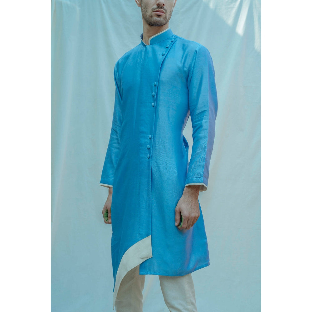 Bohame Overlapped Panel Kurta With Pajama In Chanderi Silk (Set of 2)