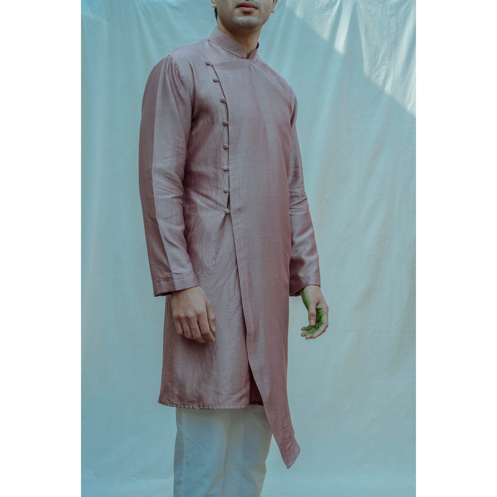 Bohame Asymmetry Overlapped Kurta With Pajama In Chanderi Silk (Set of 2)