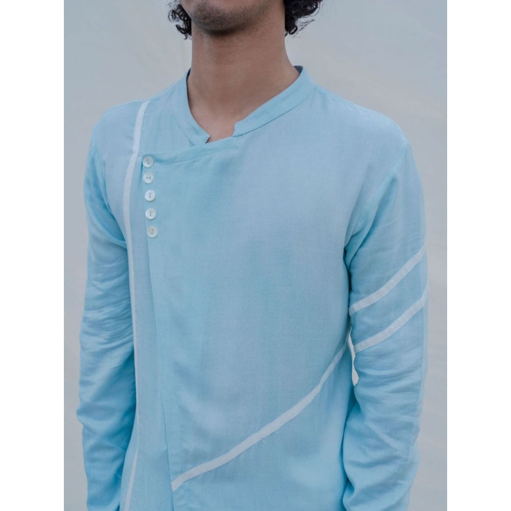 Bohame Cotton X Linen Blue Kurta And Oversize Pants (Set of 2)