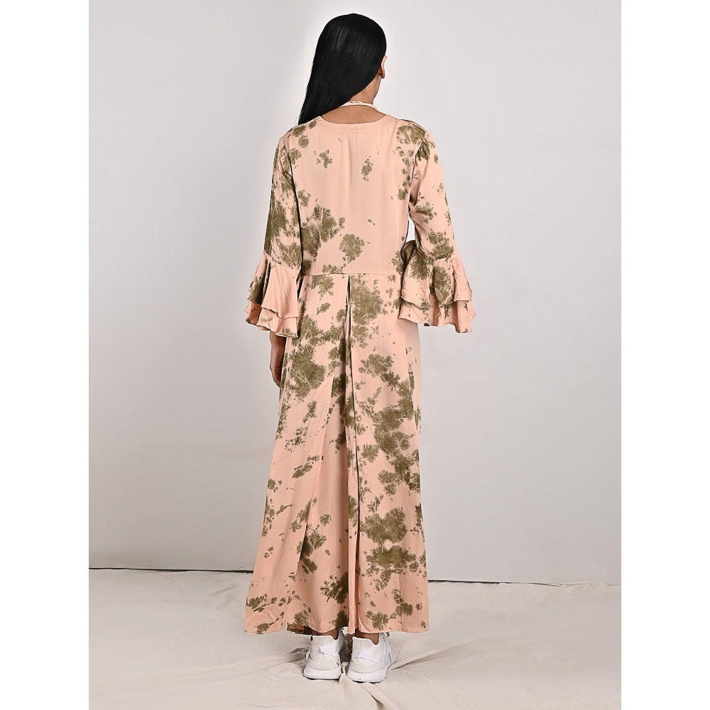 Bohame Florence Beige Pleated Dress with Neckpiece (Set of 2)