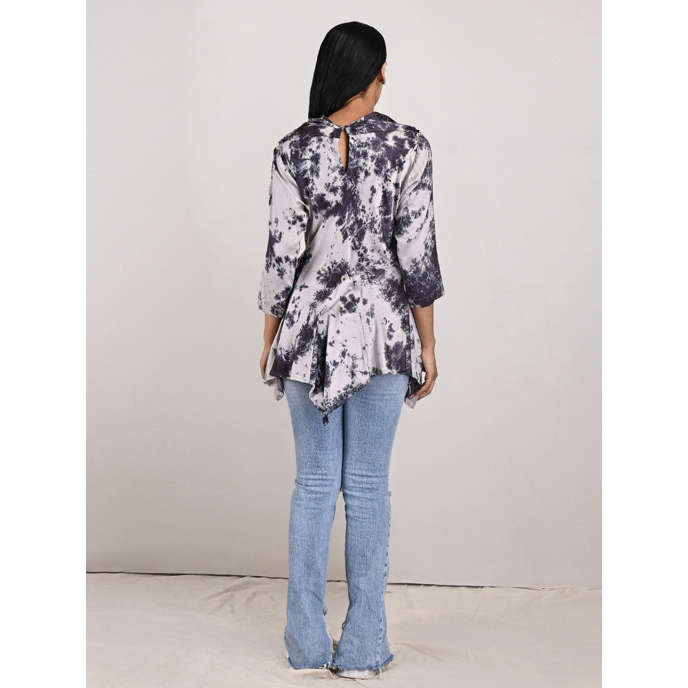 Bohame Layla Light Grey Tie-Dye Frill Top