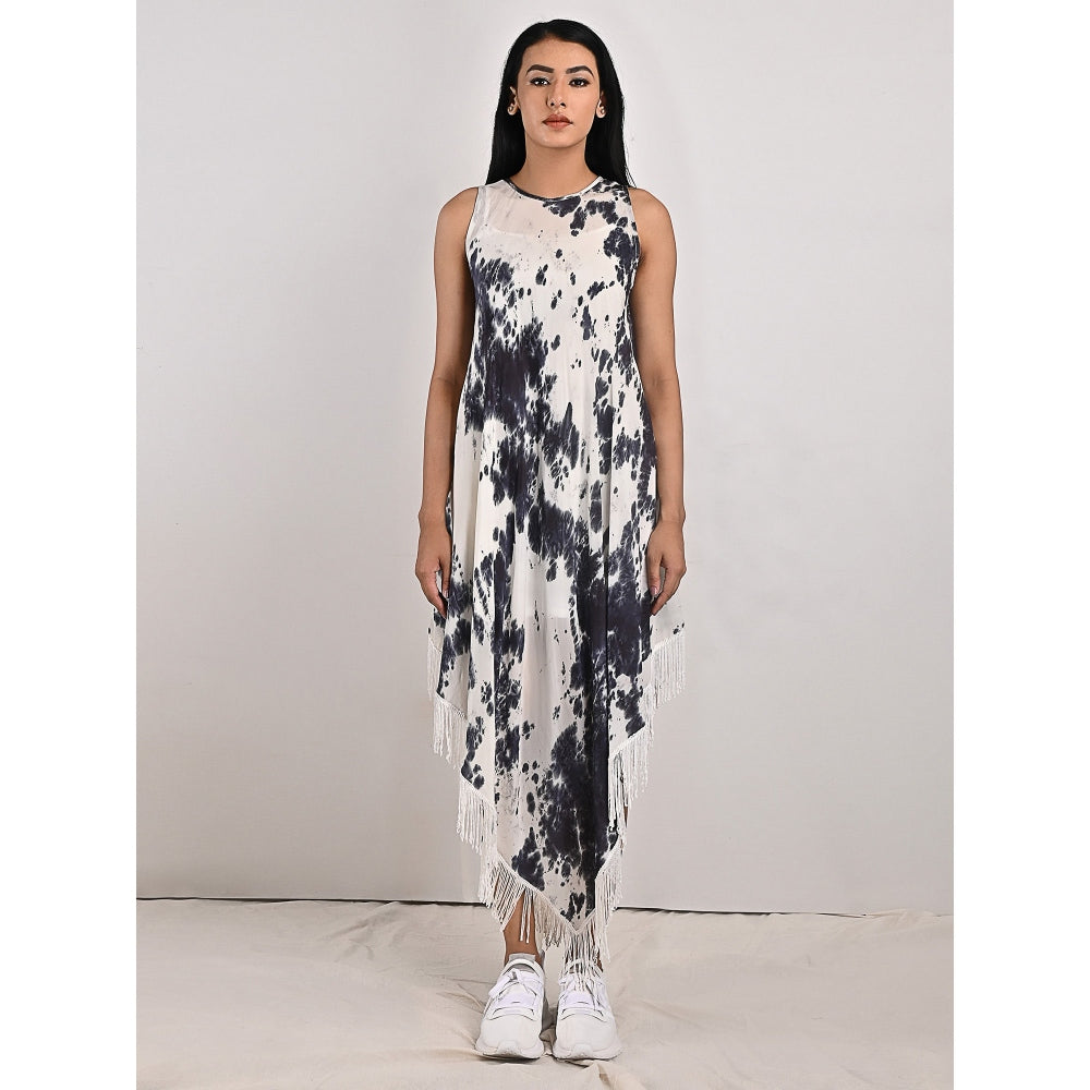 Bohame Noah Fringed Tie-Dye Dress with Spaghetti Top (Set of 2)